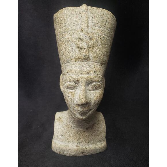 Ancient Egyptian Queen Nefertiti Bust Statue Heavy Granite Stone - Picture 13 of 13